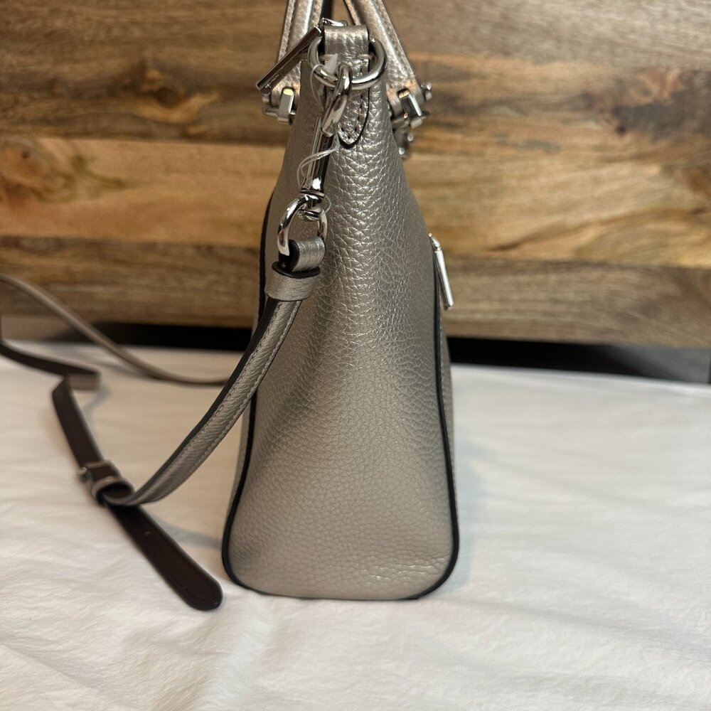 COACH Metallic Leather Prairie Satchel Platinum 87686 Convertible Crossbody $328 - Picture 5 of 12
